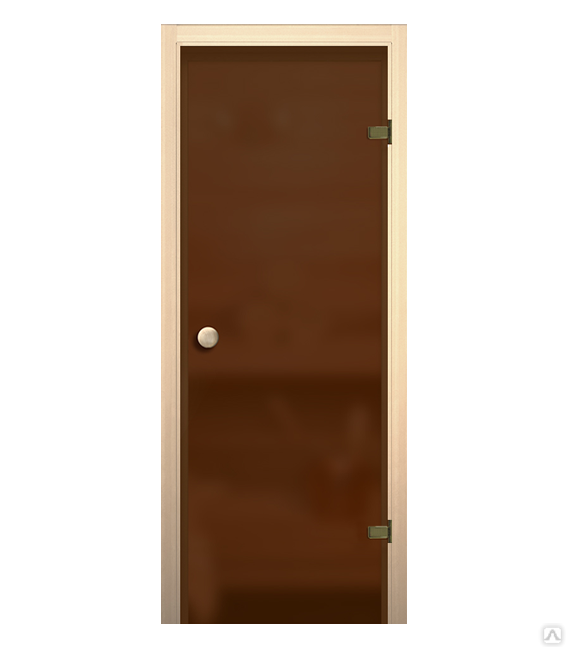 Дверь банная 700*1900 "БАНЬКА" (бронза) 6 мм, 2 петли коробка хвоя, круглая ручка с защелкой