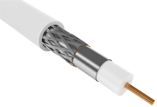 Кабель коаксиальный RG6 75 Ом, CCS 1,02мм, алюм. экран 96*0,12мм, ПВХ, ГОСТ (Белый)