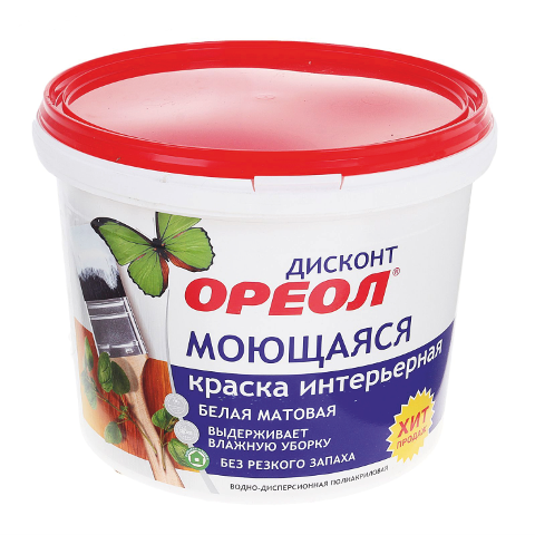 Краска ВД ОРЕОЛ белая интерьерная моющ матовая 13кг Дисконт